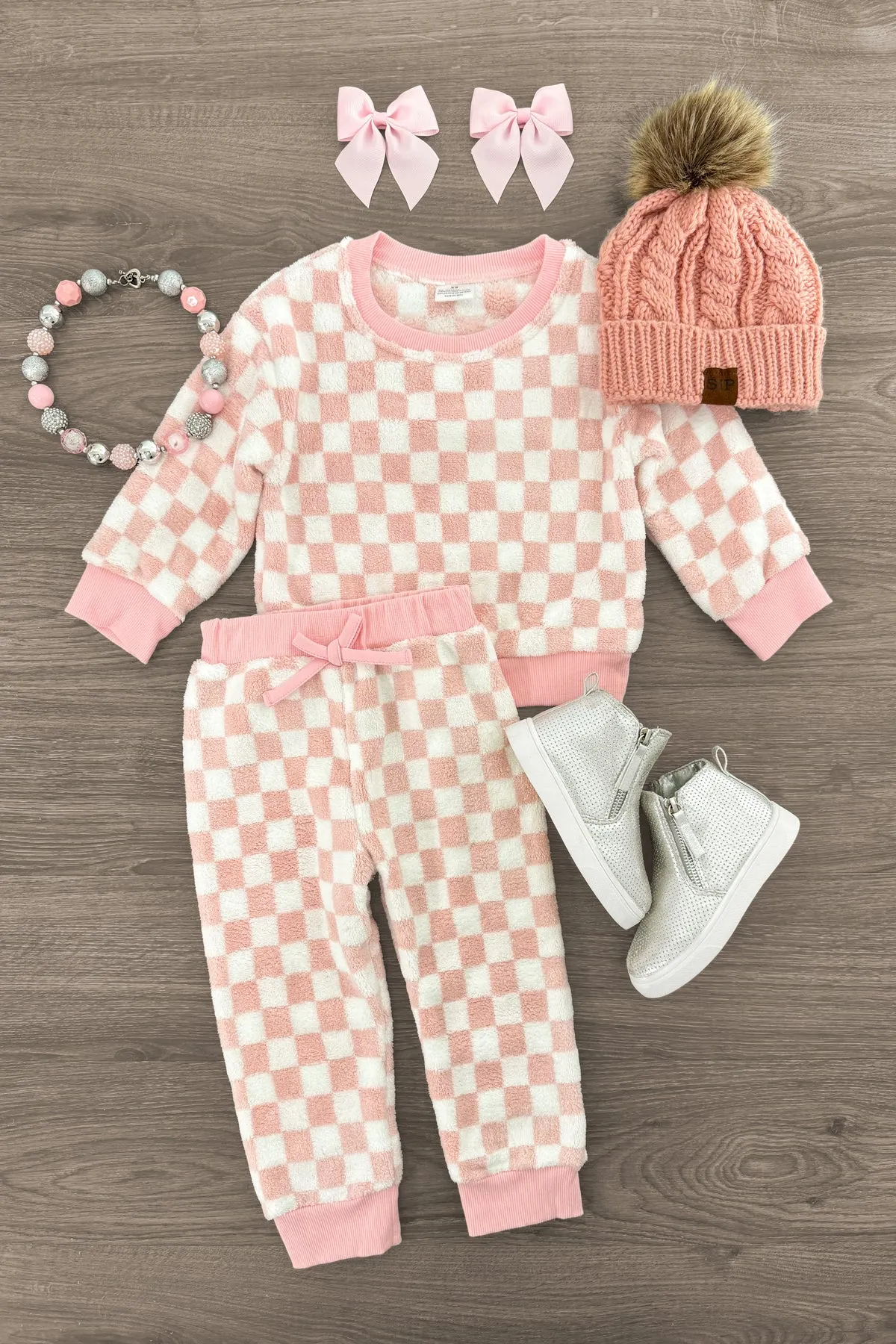 Pink & White Cozy Checkered Pajama Set