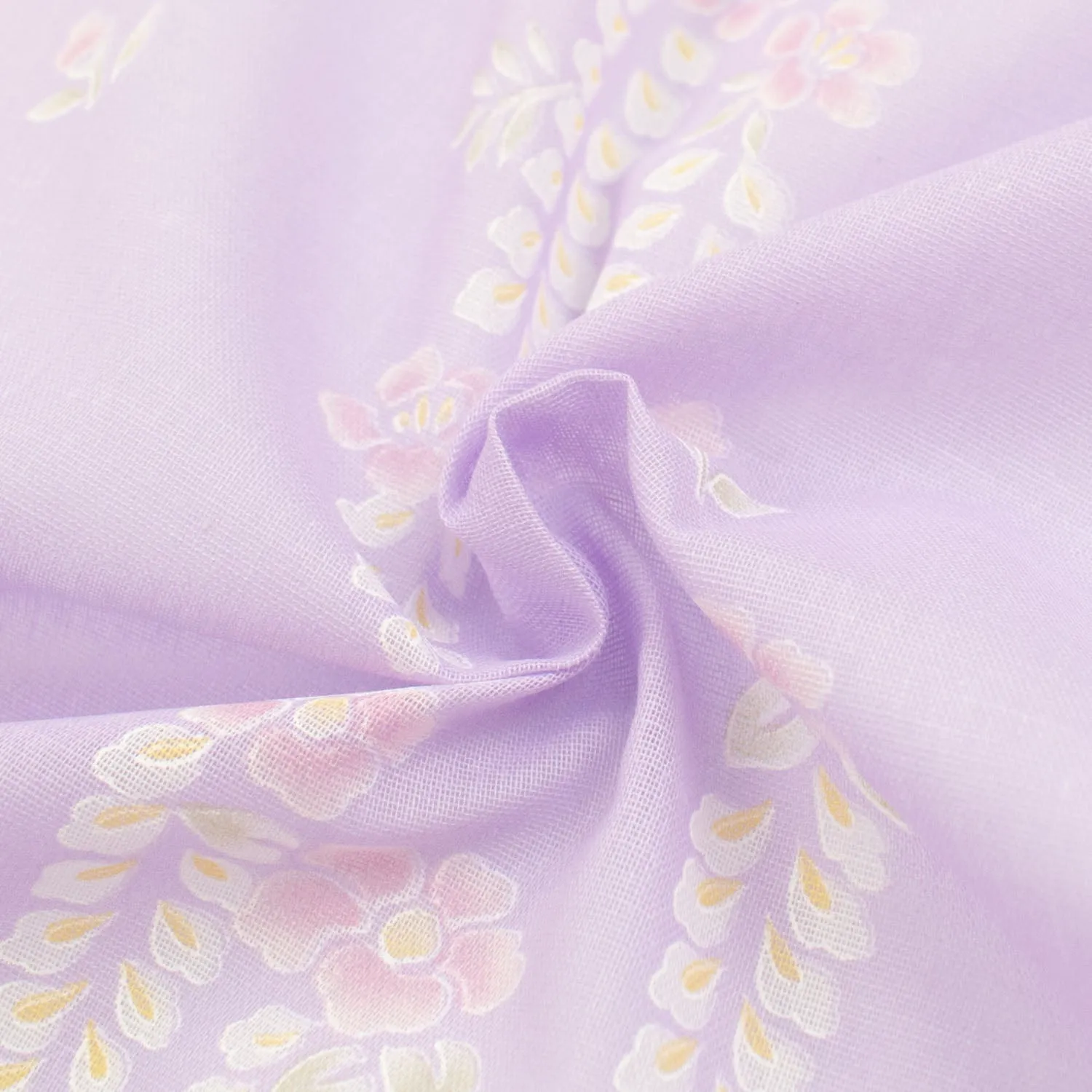 Printed Cotton Voile Design-1 White & Pink Flower Vines on Lilac