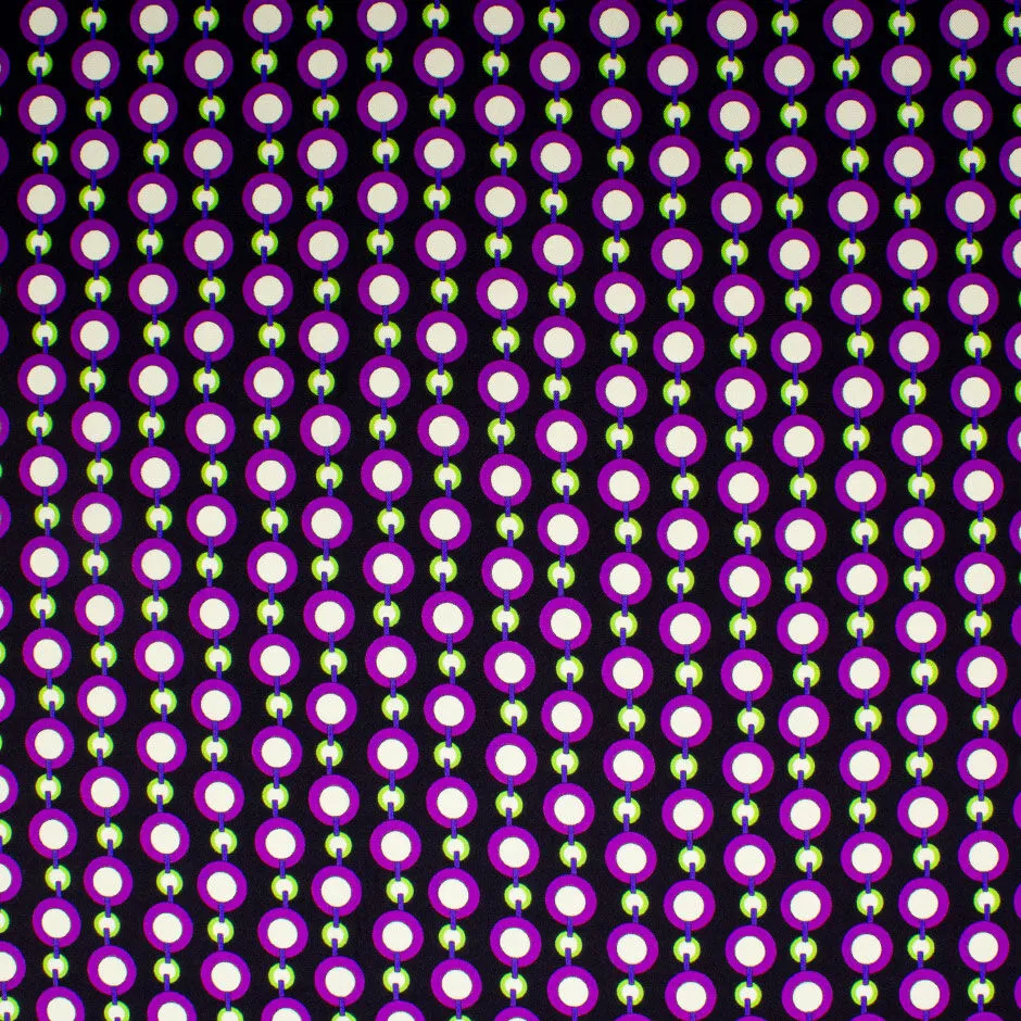 Purple & Green Link Printed Black Silk Twill (A 2m Piece)