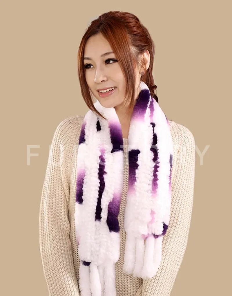 Real REX Rabbit Fur Scarf Rabbit Ball Fur Wrap Cape Shawl Neck Warmer FS15504