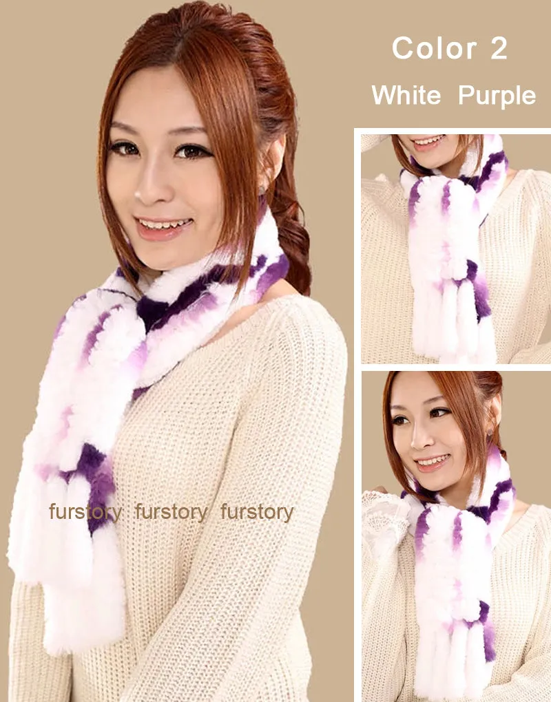 Real REX Rabbit Fur Scarf Rabbit Ball Fur Wrap Cape Shawl Neck Warmer FS15504