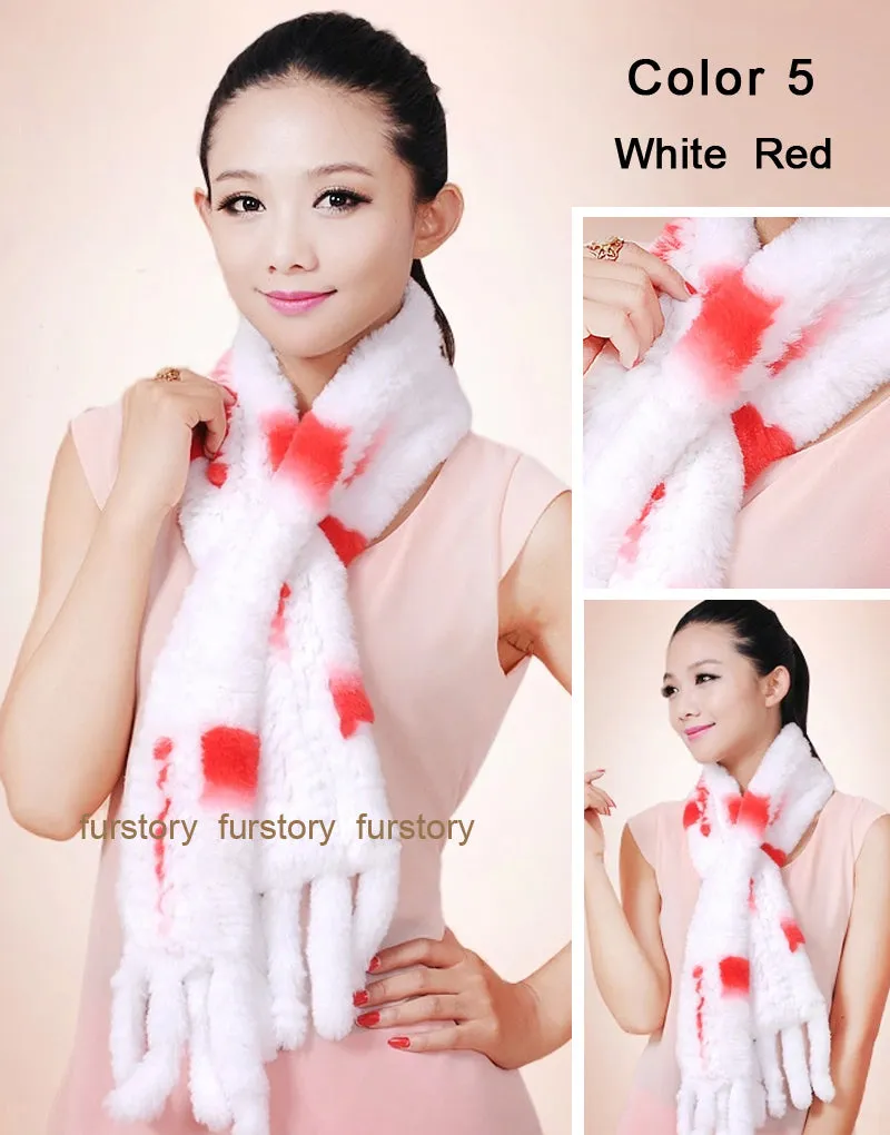 Real REX Rabbit Fur Scarf Rabbit Ball Fur Wrap Cape Shawl Neck Warmer FS15504