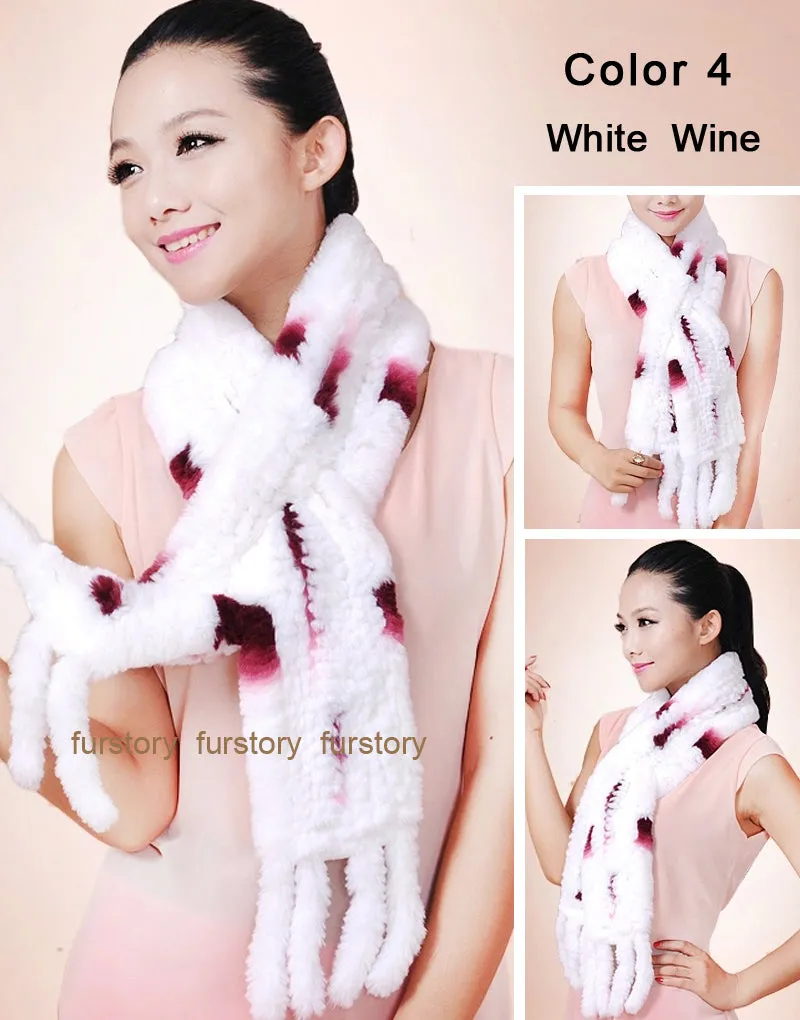 Real REX Rabbit Fur Scarf Rabbit Ball Fur Wrap Cape Shawl Neck Warmer FS15504