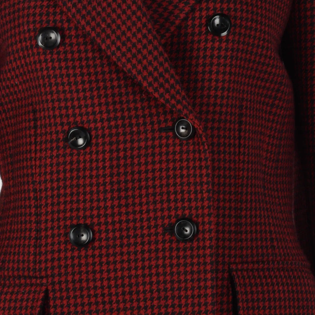 Saint Laurent Red & Black Wool Houndstooth Blazer FR 36