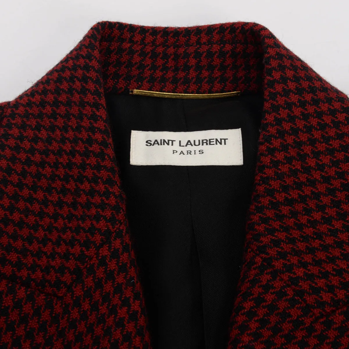 Saint Laurent Red & Black Wool Houndstooth Blazer FR 36