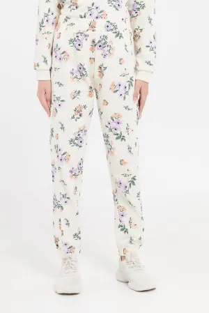 Senior Girls Cream Floral Cargo Pocket Pants