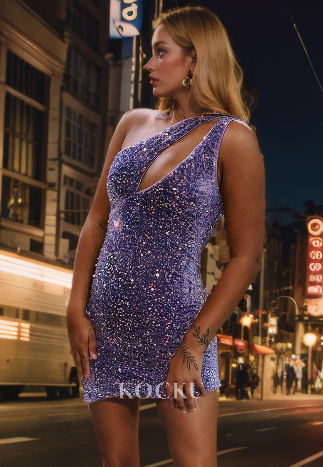 Sexy & Morden One Shoulder Sleeveless Sparkly Sequined Party Homecoming Dress