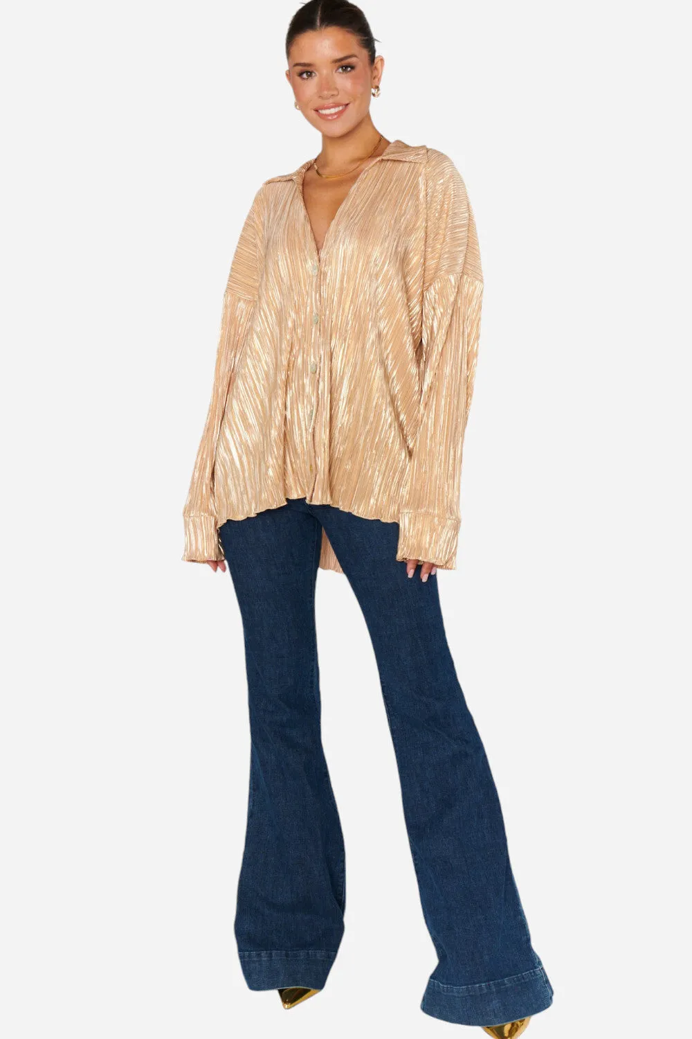 Show Me Your Mumu Everywhere Top in Gold Pleat