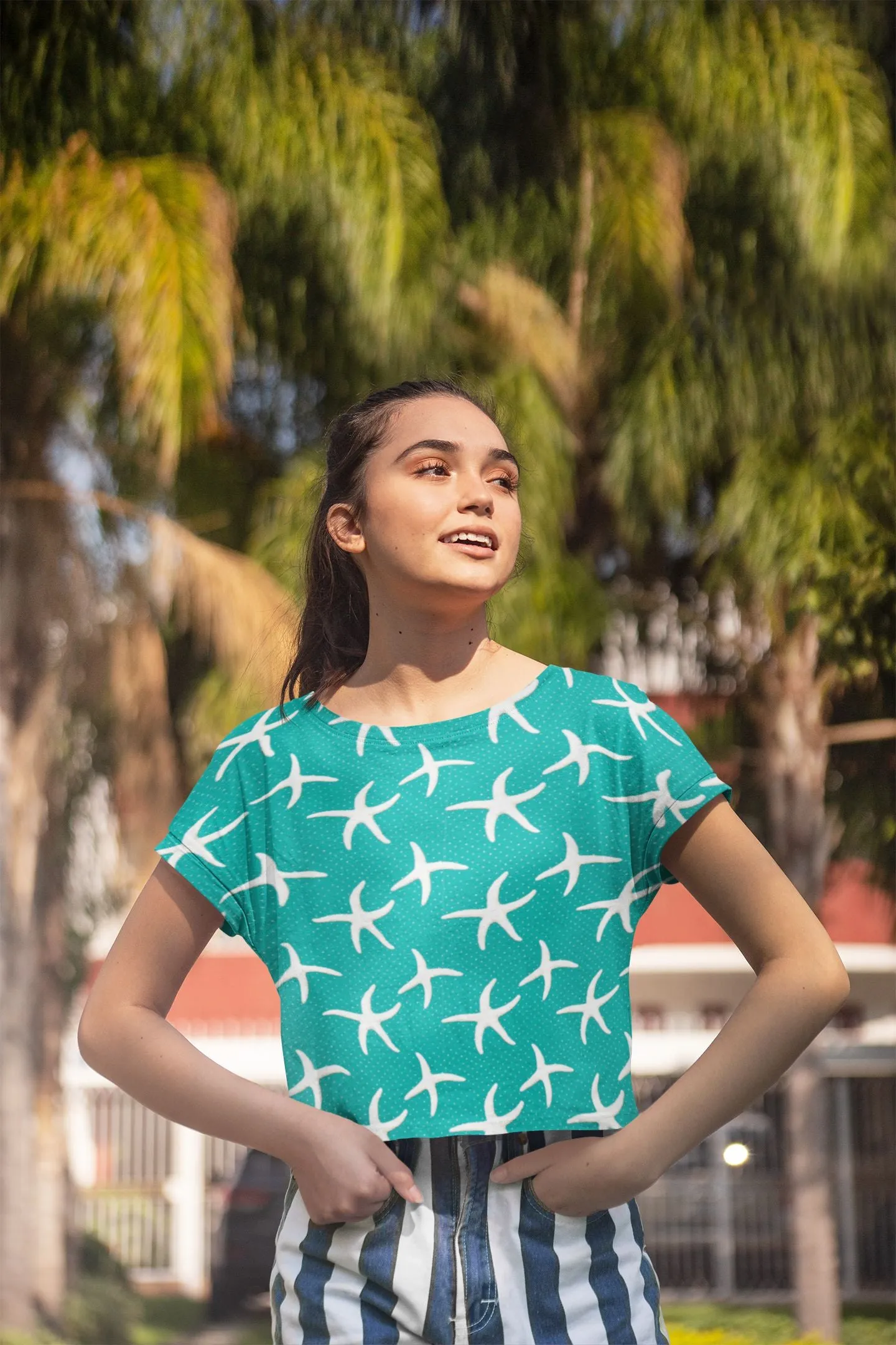 Stay Cool and Stylish: Summer Aqua  Crop Tees for Women - Trendy, Casual, and Comfortable!