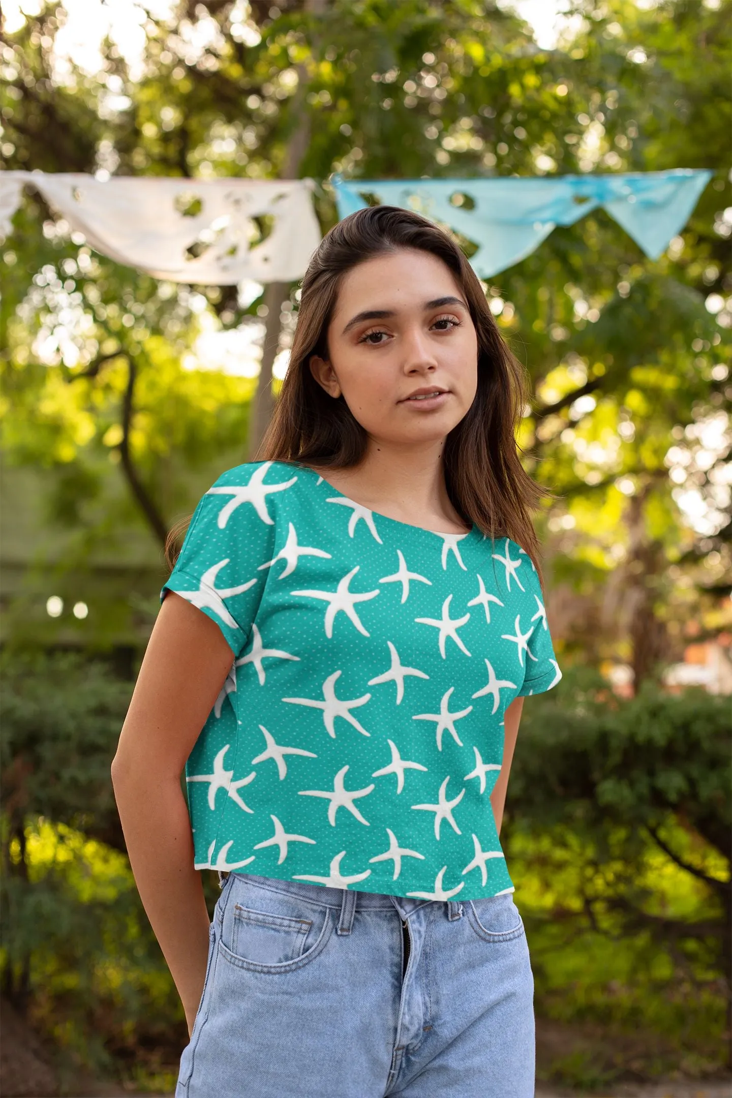 Stay Cool and Stylish: Summer Aqua  Crop Tees for Women - Trendy, Casual, and Comfortable!