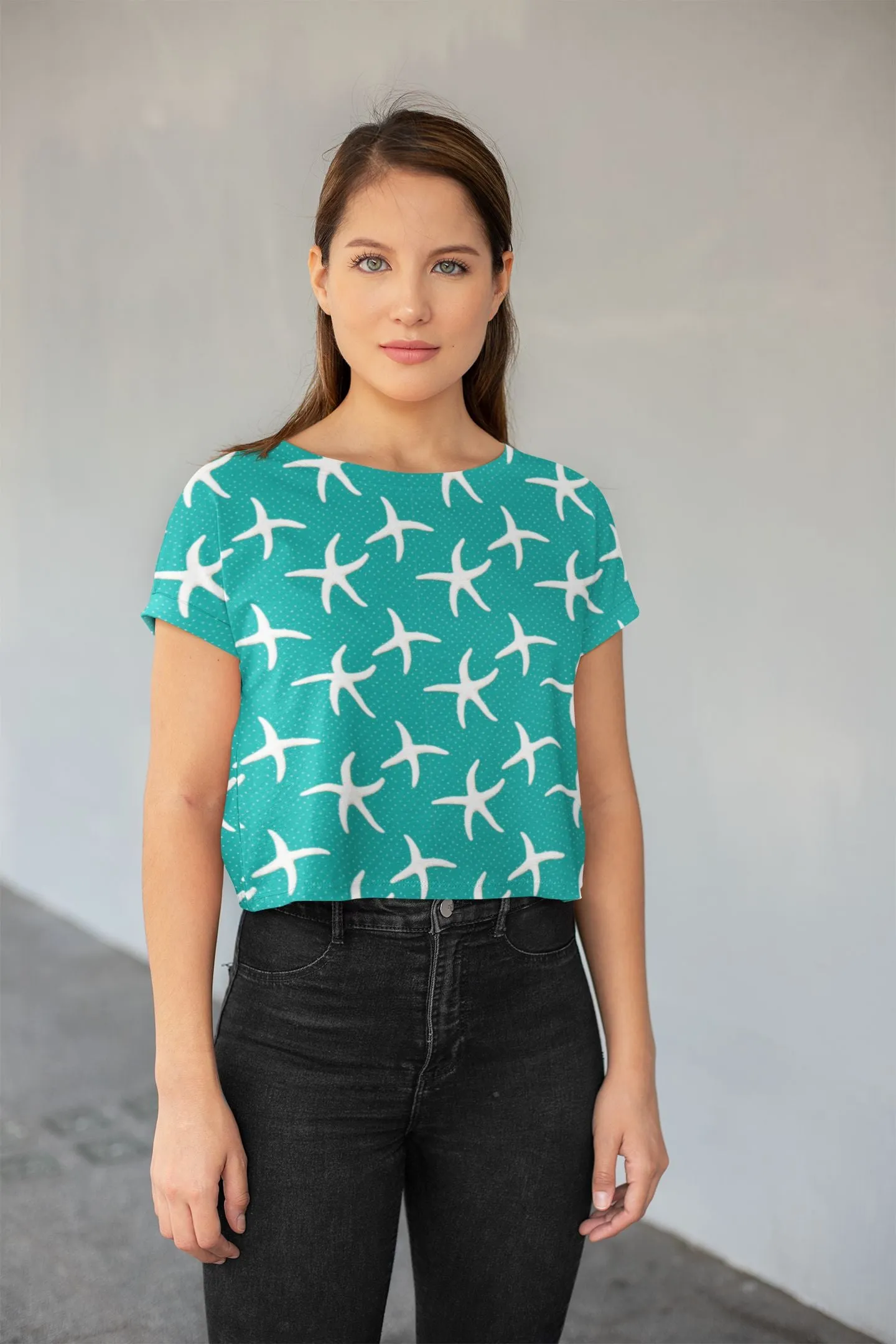 Stay Cool and Stylish: Summer Aqua  Crop Tees for Women - Trendy, Casual, and Comfortable!