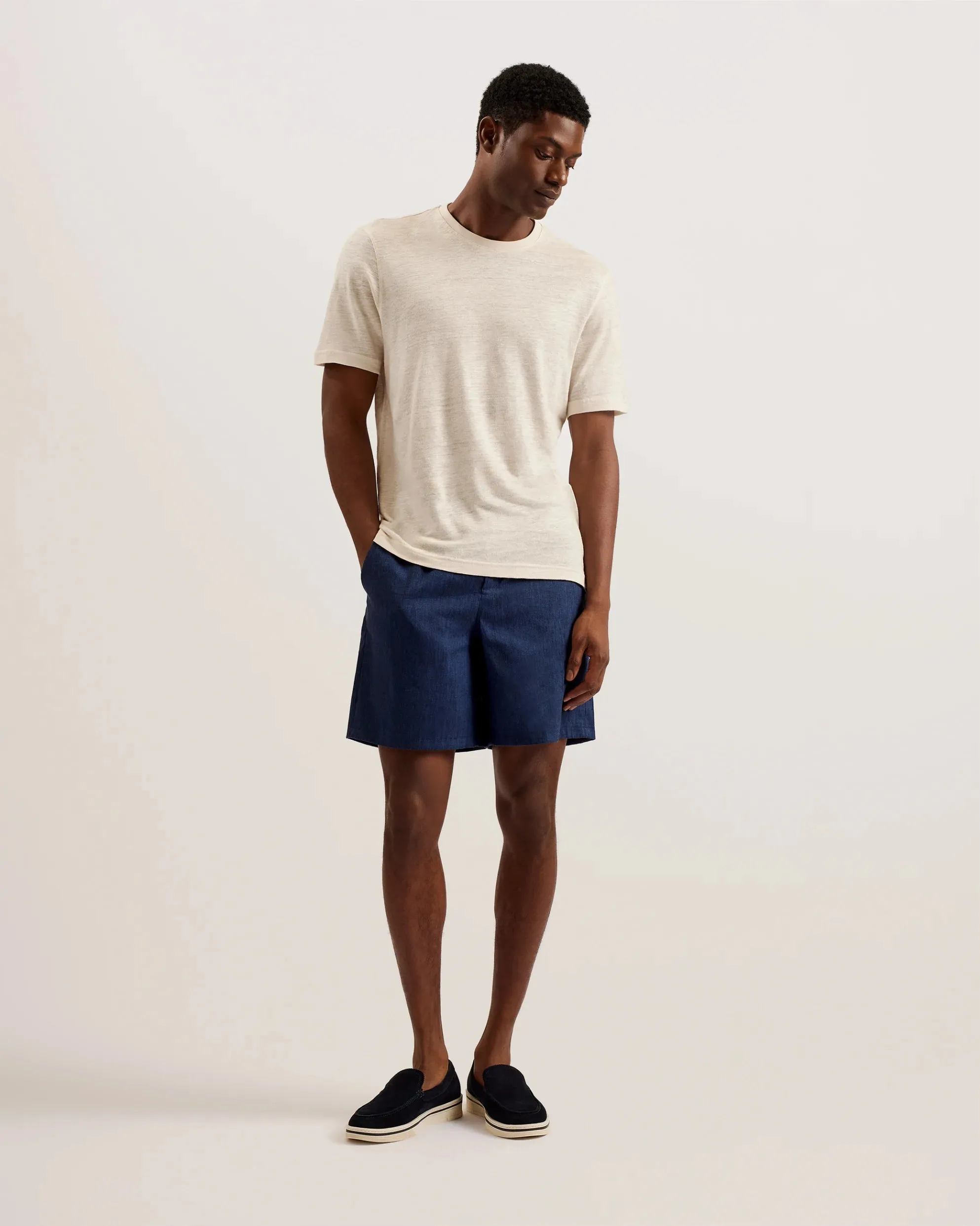 Ted Baker Brixtun Linen Blend Elasticated Shorts | Navy