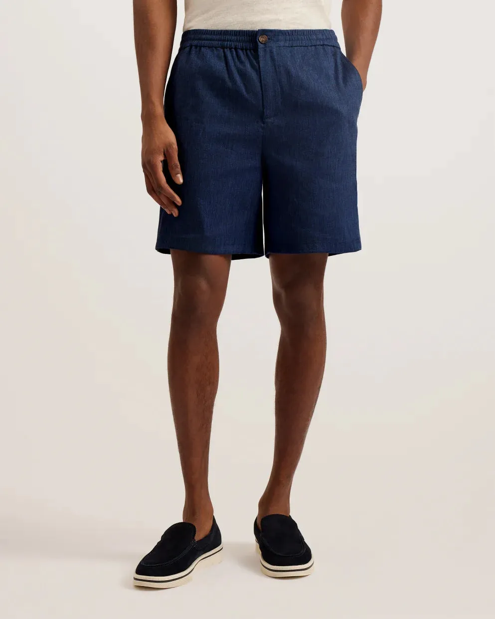 Ted Baker Brixtun Linen Blend Elasticated Shorts | Navy