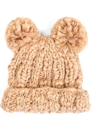 Teddy Bear Knit Beanie in Camel