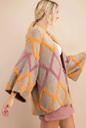 Textured Diamond Open Front Cardigan