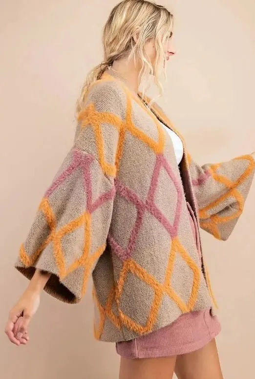 Textured Diamond Open Front Cardigan