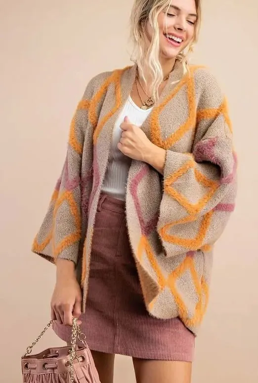 Textured Diamond Open Front Cardigan