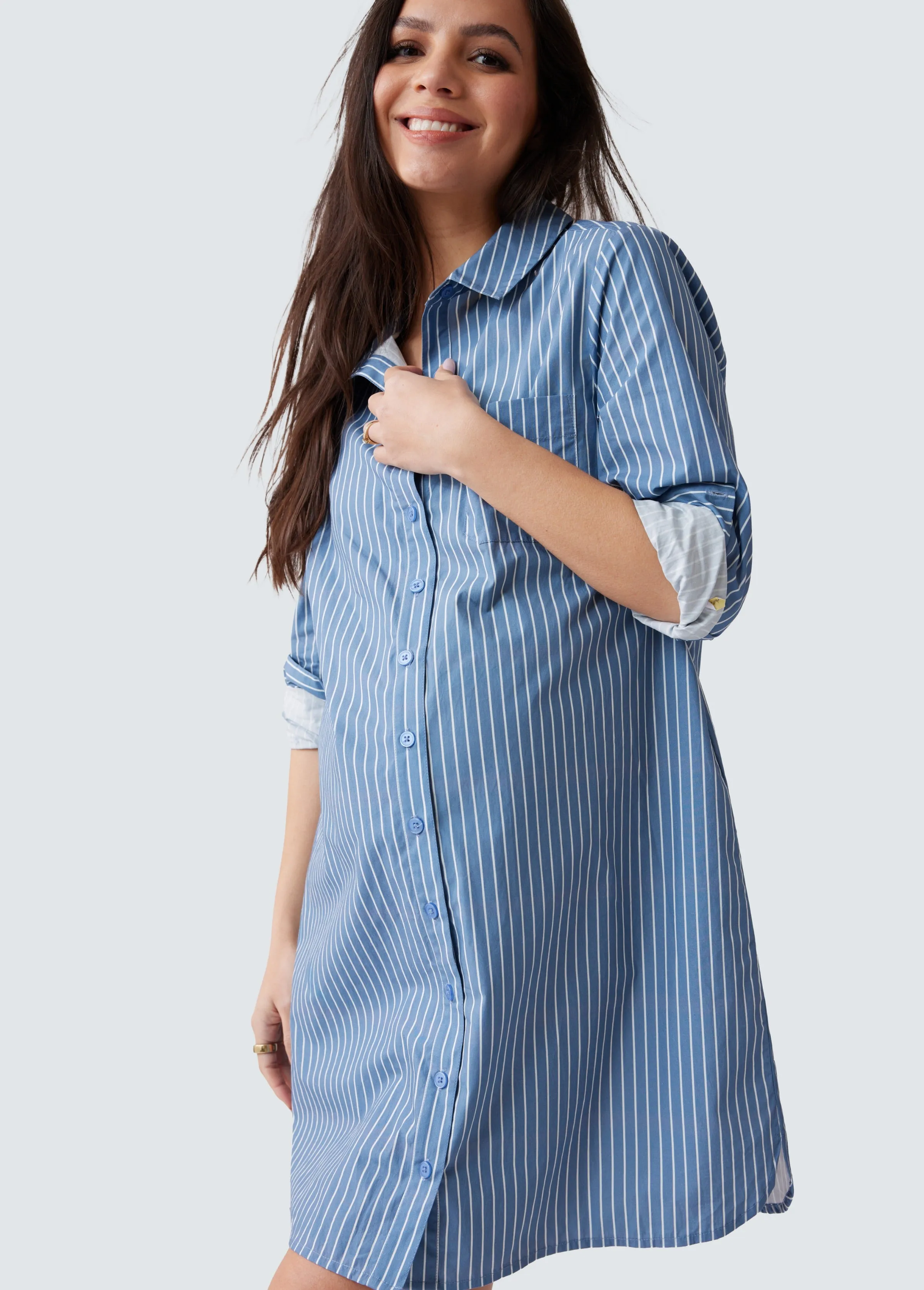 The Dad Maternity Poplin Shirt Dress