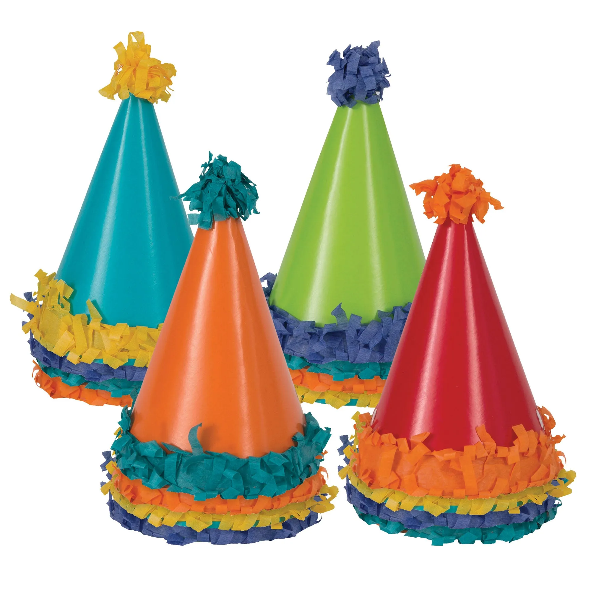 Tissue Pom Pom Two-Tone Mini Cone Party Hat Birthday Accessories, 16 Count