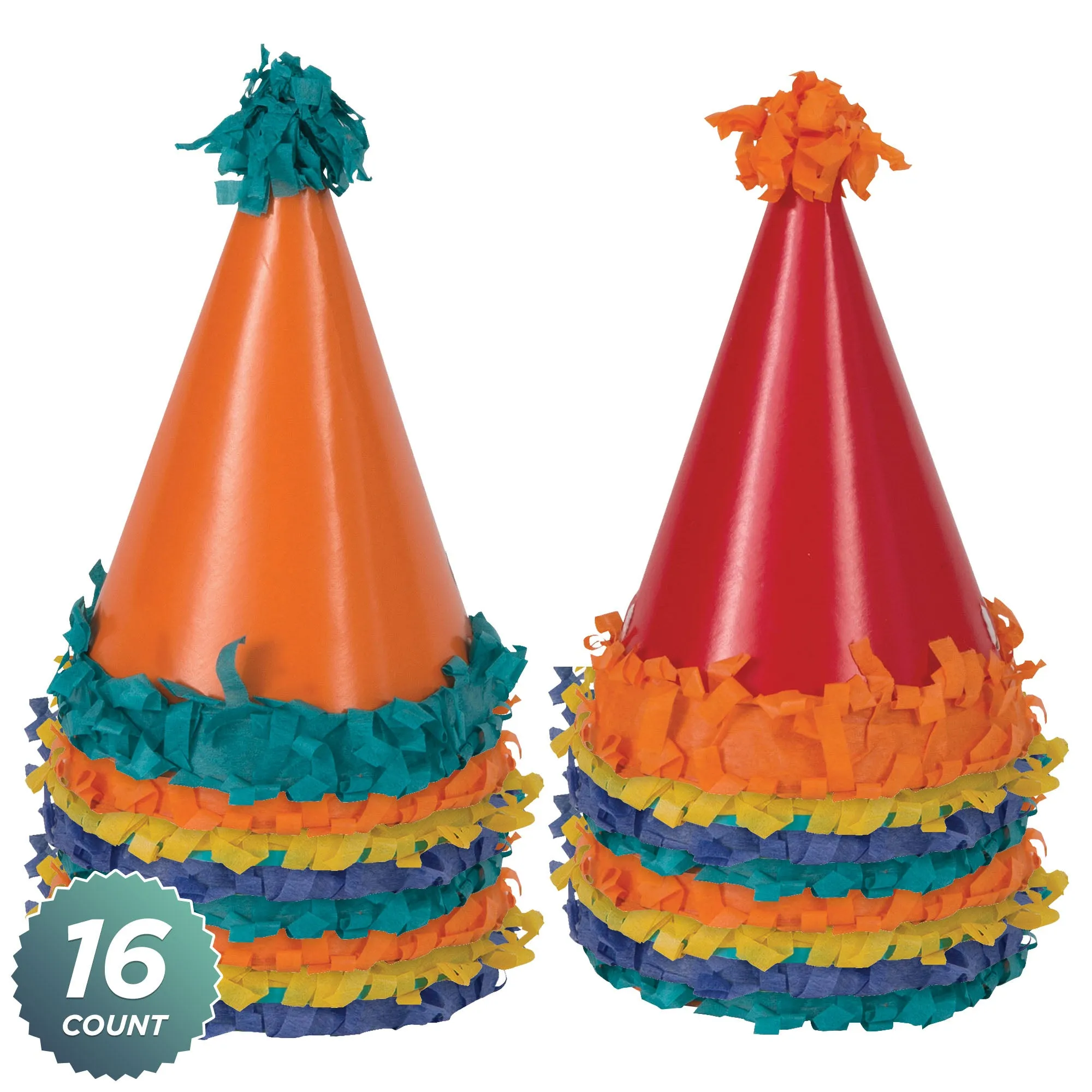 Tissue Pom Pom Two-Tone Mini Cone Party Hat Birthday Accessories, 16 Count