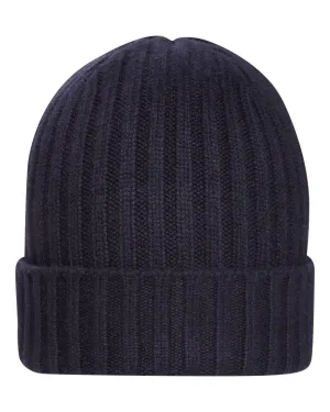 Unisex Chunky Ribbed Cashmere Hat Navy Blue