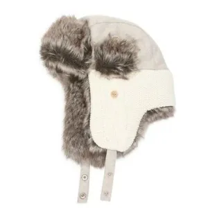 Urban Outfitters Wool & Faux Fur Knit Winter Trapper Aviator Hat - Grey / Cream