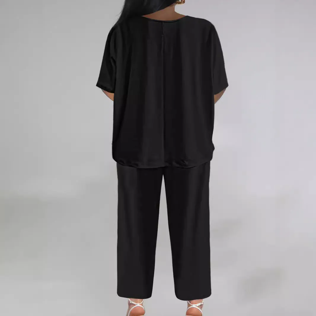 V-neck Batwing Sleeve Loose Wide Leg Pants Suit Women