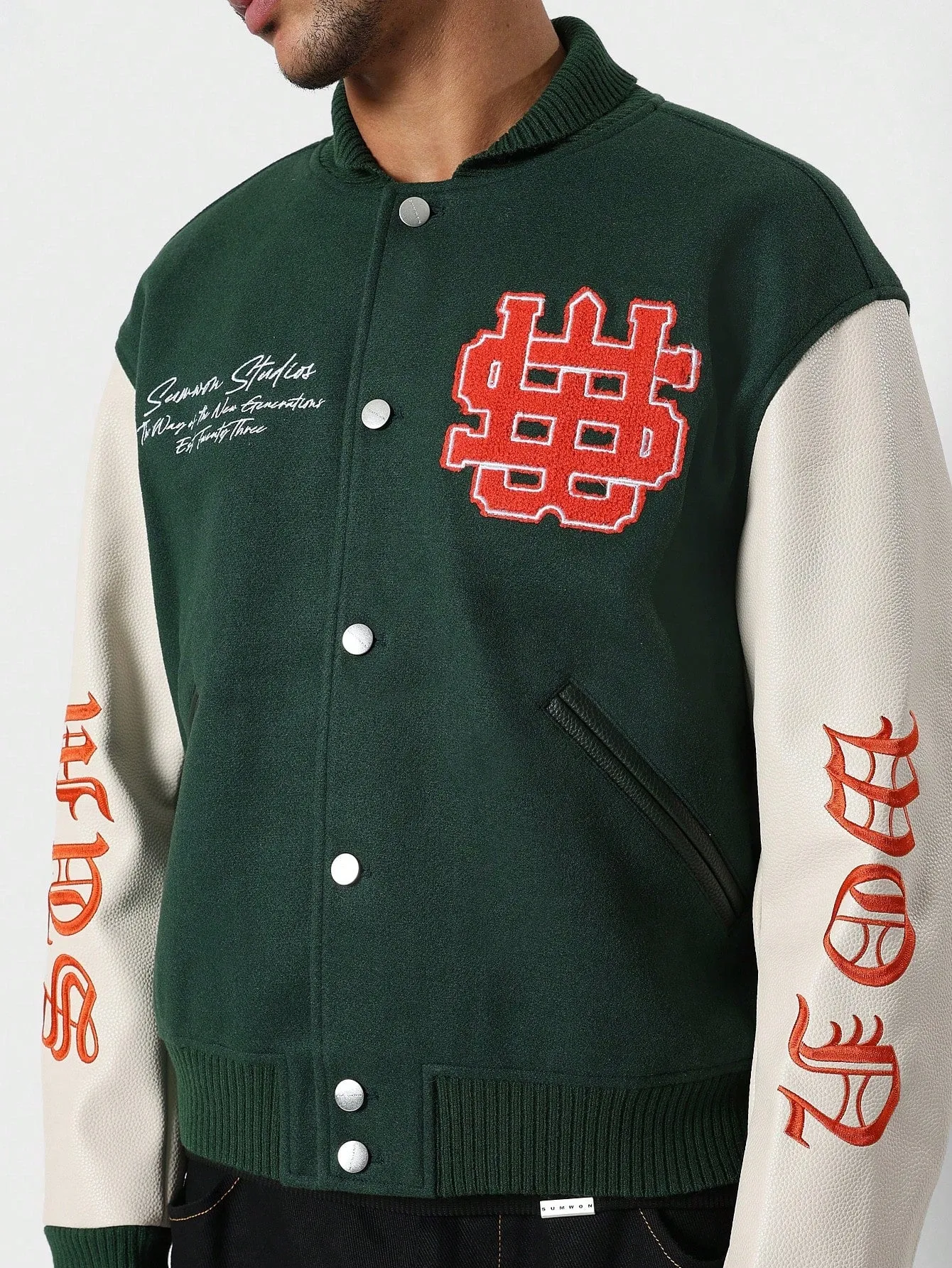 Varsity Jackets With Contrast PU Sleeve & Embroidered Patch/Label