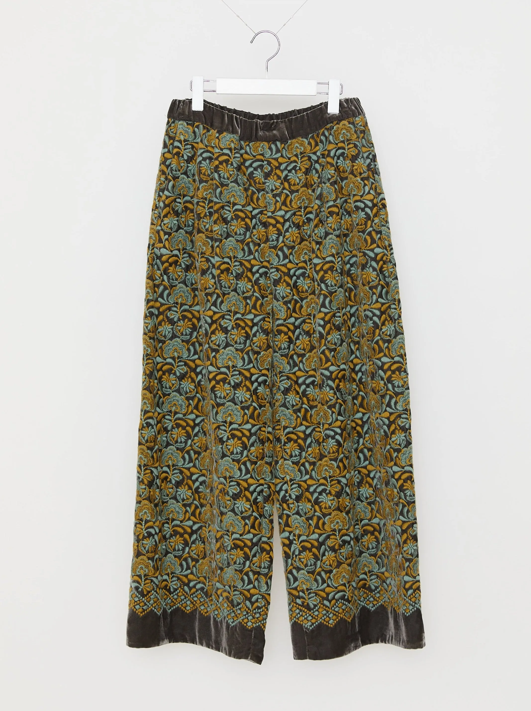 VELVET EMBROIDERY PANTS GREY