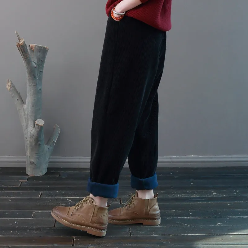 Winter Baggy Pants, Casual Corduroy Pants, Black Pocket Pants