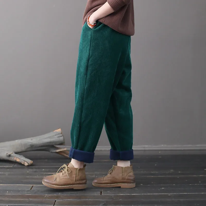 Winter Baggy Pants, Casual Corduroy Pants, Black Pocket Pants