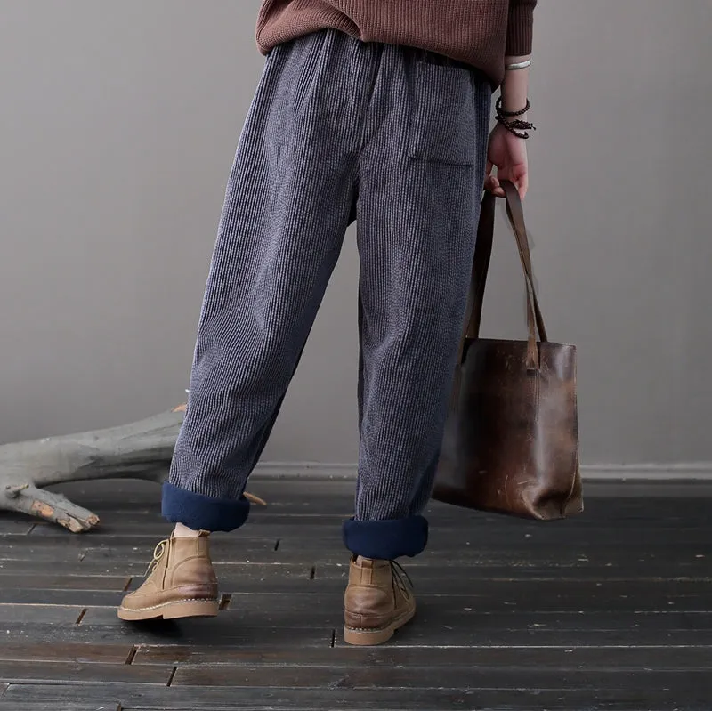 Winter Baggy Pants, Casual Corduroy Pants, Black Pocket Pants