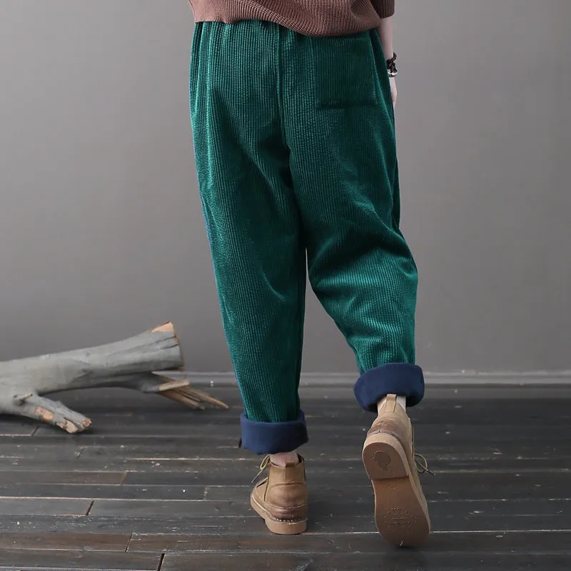 Winter Baggy Pants, Casual Corduroy Pants, Black Pocket Pants