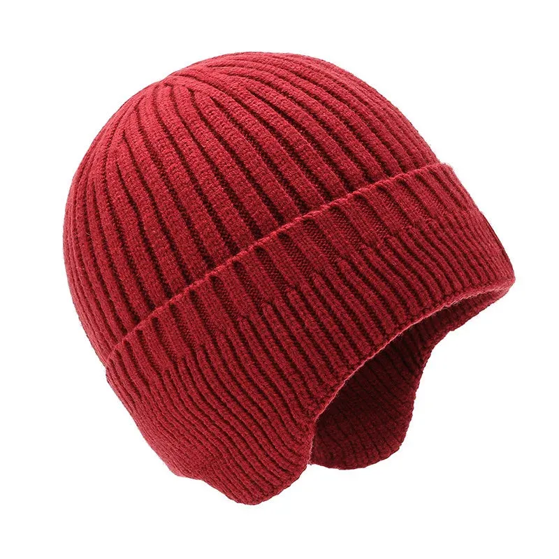 Winter Ears Protected Hats for Men Solid Thicker Knitted Fleece Hats for Men Warm Ear Caps Autumn Beanie Hat Men Winter Cap