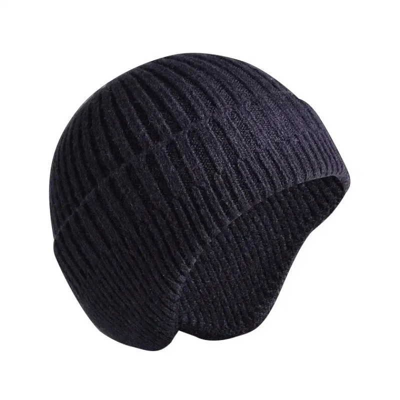 Winter Ears Protected Hats for Men Solid Thicker Knitted Fleece Hats for Men Warm Ear Caps Autumn Beanie Hat Men Winter Cap