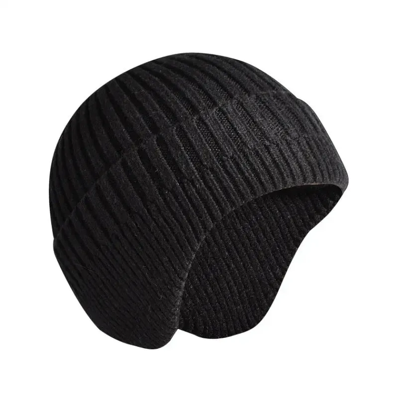 Winter Ears Protected Hats for Men Solid Thicker Knitted Fleece Hats for Men Warm Ear Caps Autumn Beanie Hat Men Winter Cap