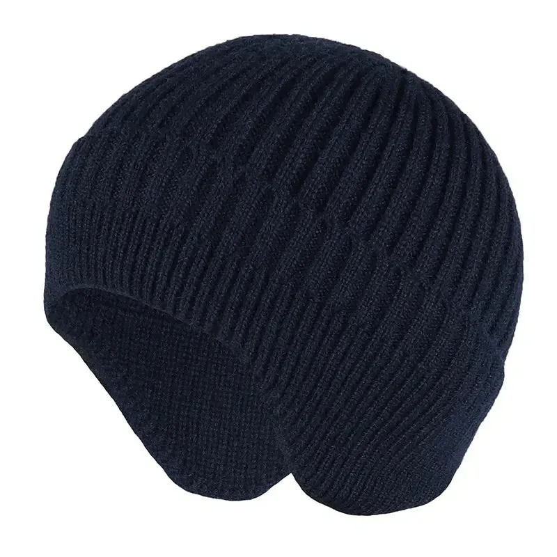 Winter Ears Protected Hats for Men Solid Thicker Knitted Fleece Hats for Men Warm Ear Caps Autumn Beanie Hat Men Winter Cap