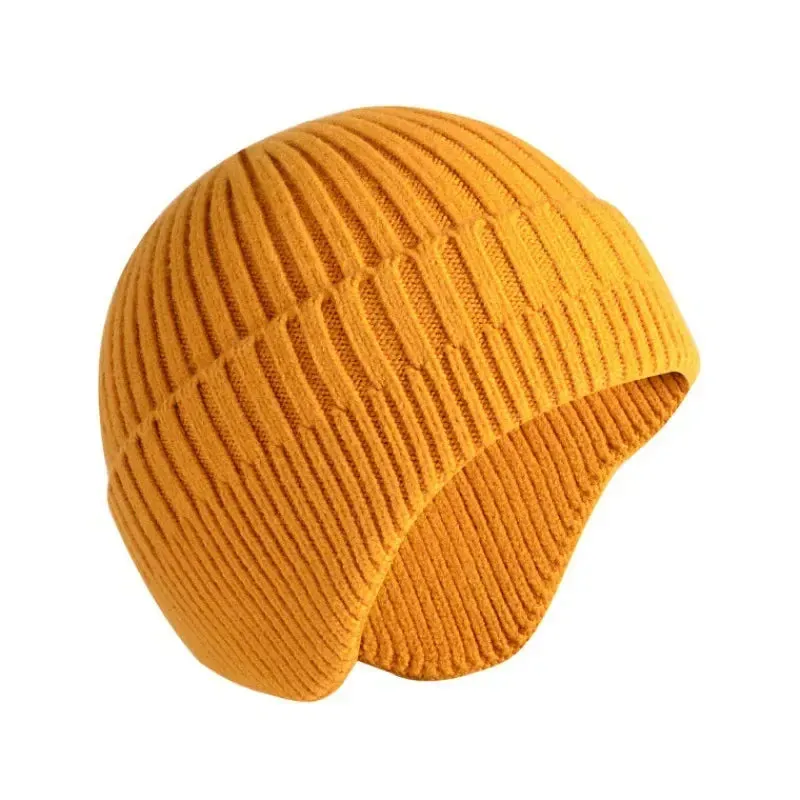 Winter Ears Protected Hats for Men Solid Thicker Knitted Fleece Hats for Men Warm Ear Caps Autumn Beanie Hat Men Winter Cap