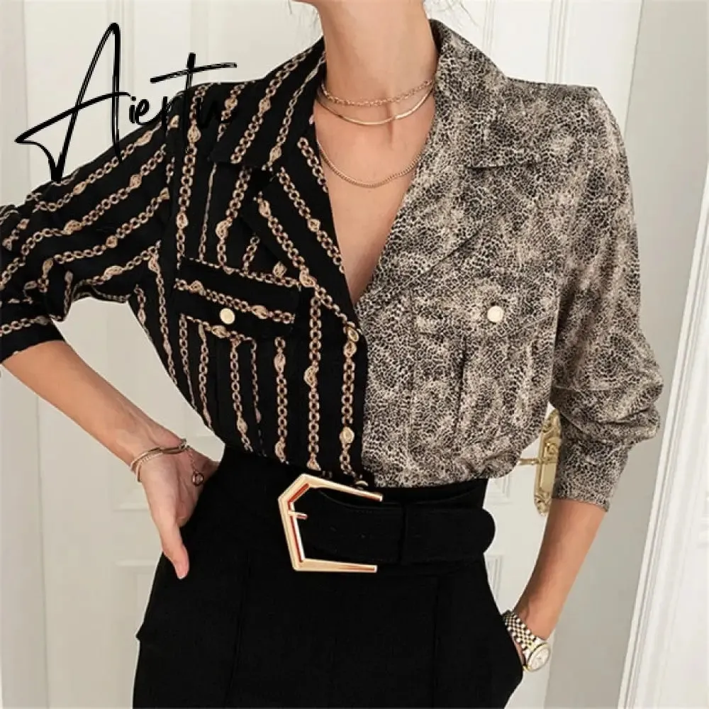 Women Blouse Chemise Femme Office Lady Button Up Turn Down Collar Shirts Women Plus Size Ladies Patchwork Blouses Femme