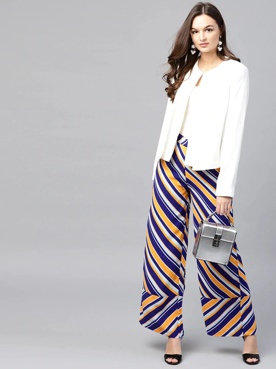 Women Blue & Yellow Stripe Pants